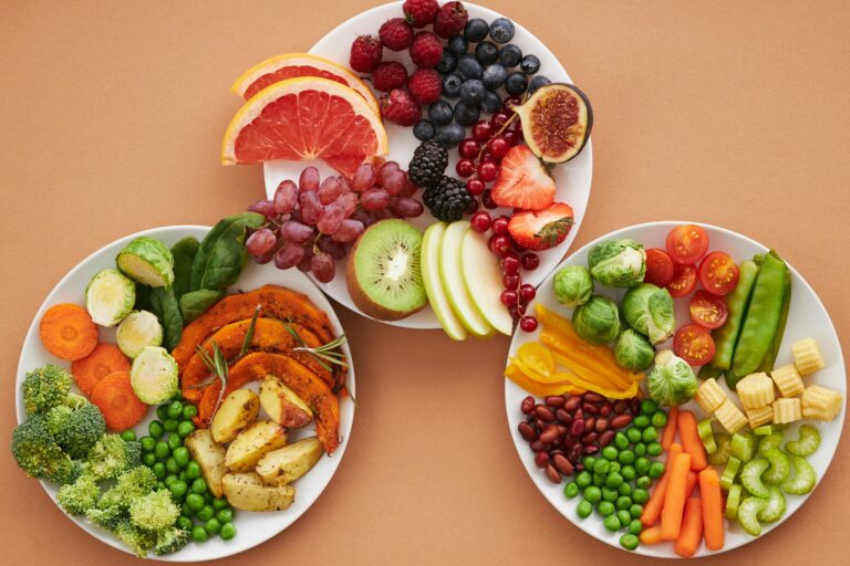 Colorful plate of fresh fruits and vegetables